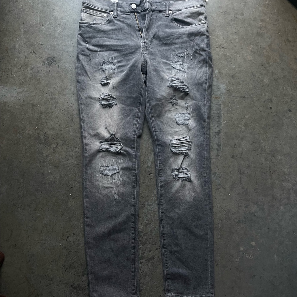 Distressed Gray Denim Jeans